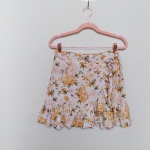 American Eagle Linen Blend Floral Print Faux Wrap Mini Skirt Size Small